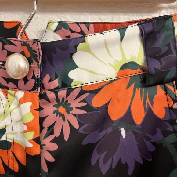 STAUD Austin Pants Size 4 Satin Floral Bloom Flares Black - Picture 13 of 16